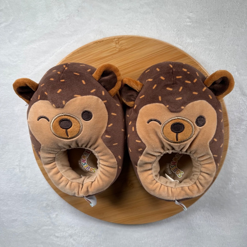 Squishmallows Brown Hedgehog Plush Slippers Kids 2-3‎ Cozy Cute Character